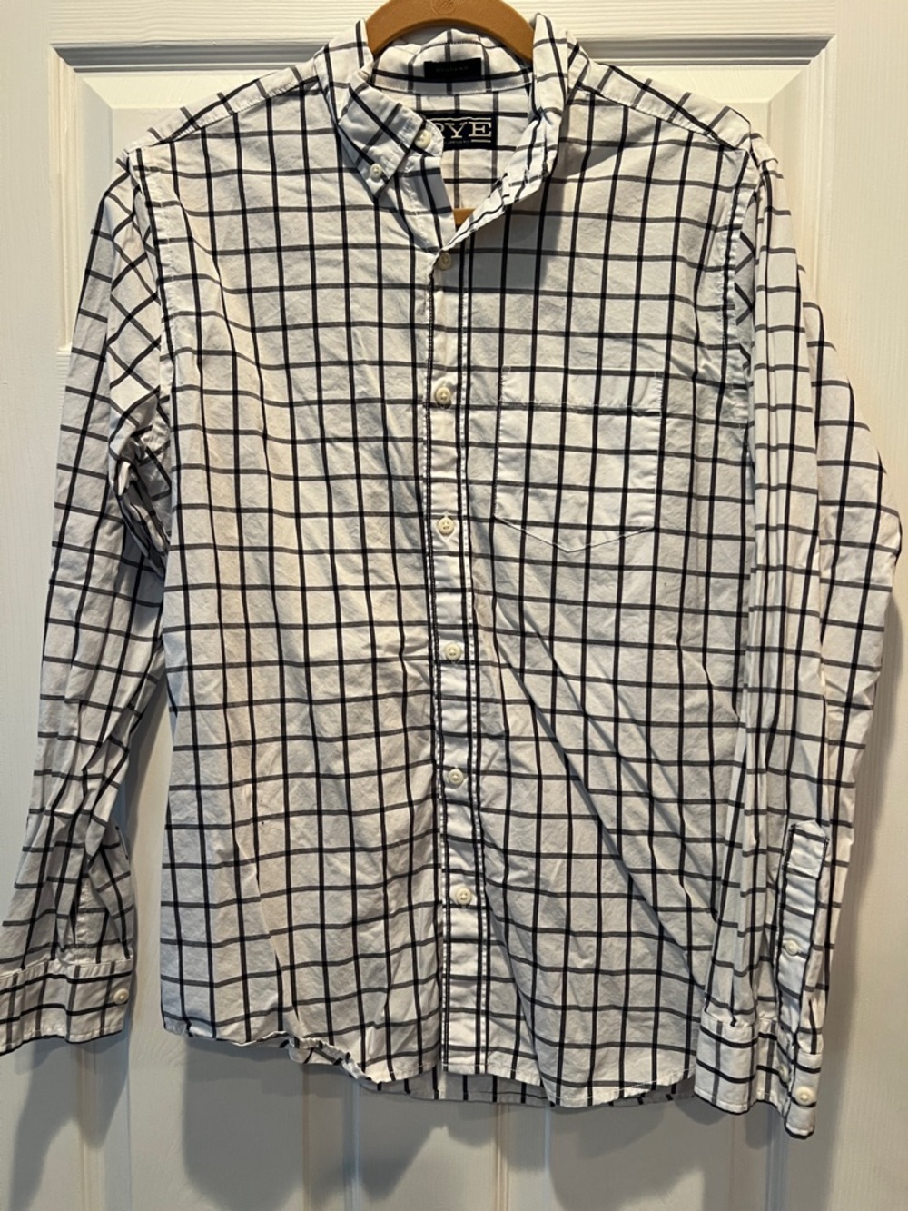 Rye White Button-Up Shirt with Black Windowpane Grid